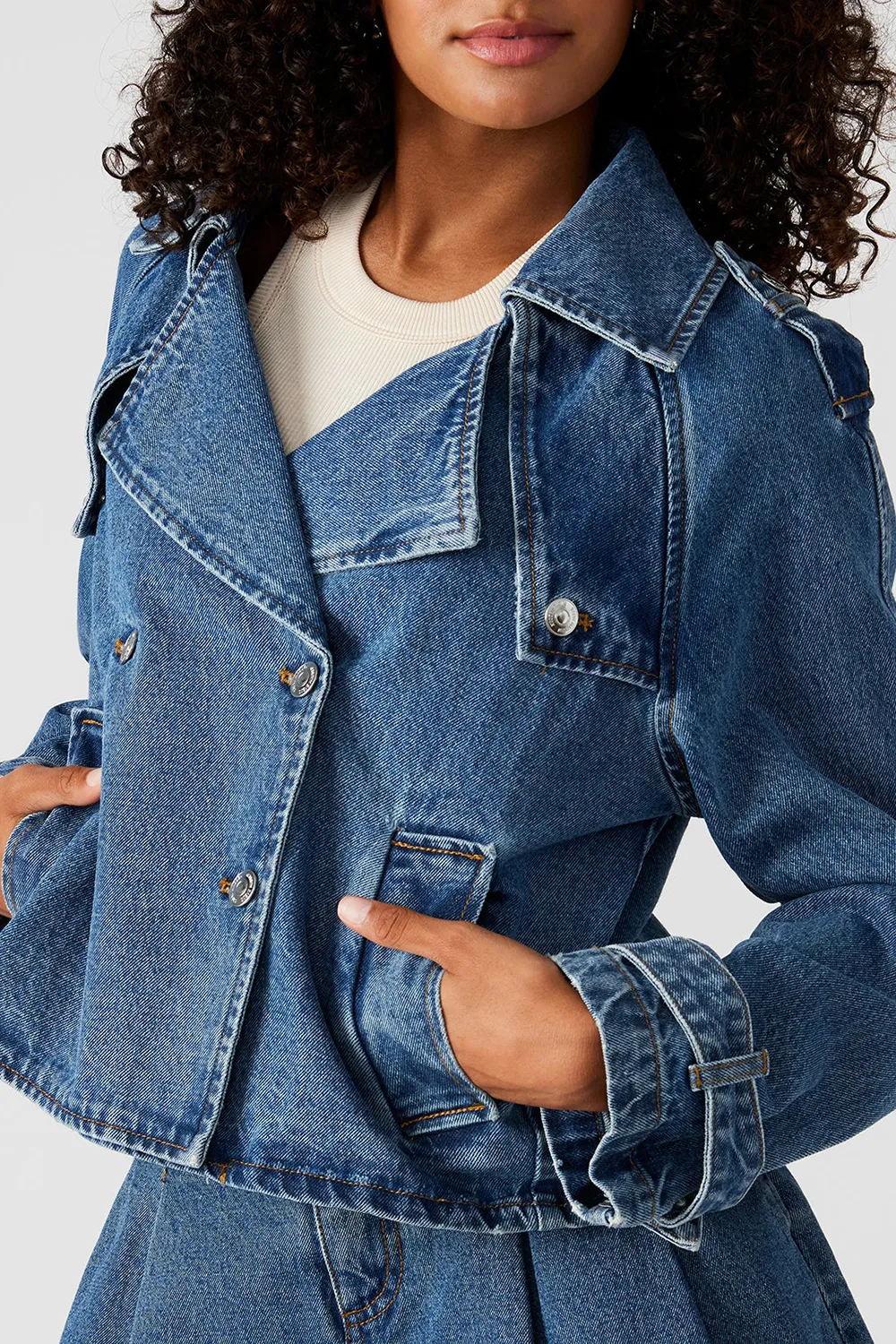 CROPPED TRENCH JACKET LIGHT GREEN