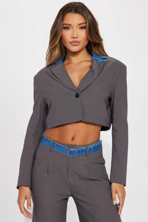 On Trend Blazer Pant Set - Charcoal