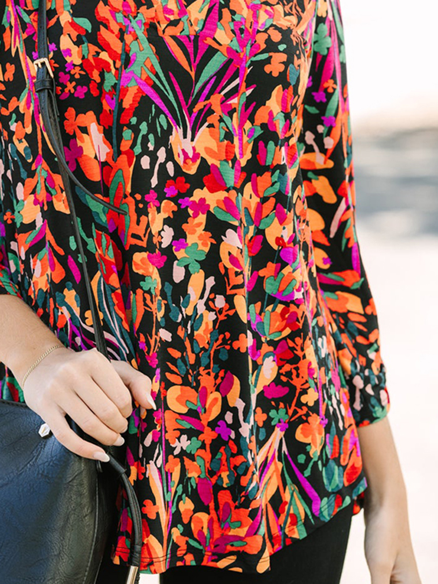 Black Floral Casual Blouse