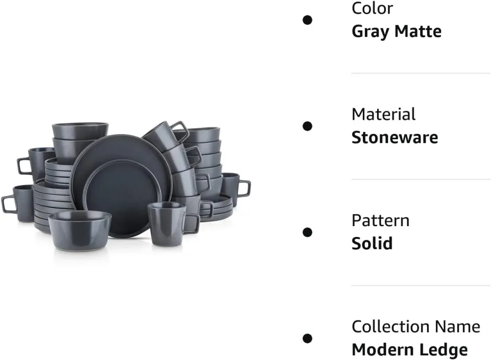 Stone Lain Coupe Dinnerware Set, Service For 8, Black Matte