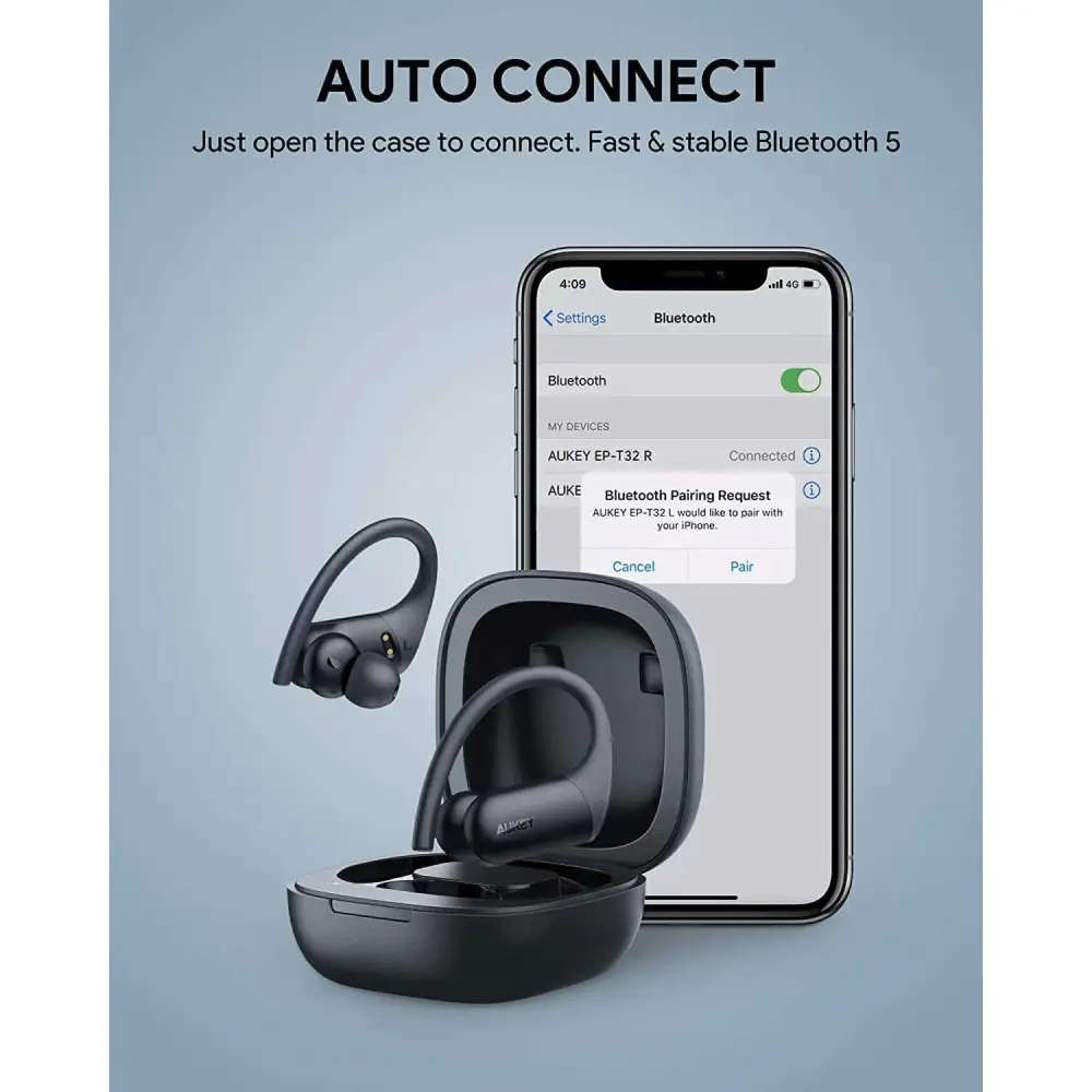 AUKEY EP-T32 Wireless Charging Earbuds Elevation Over-Ear IPX8 with CVC 8.0  Black