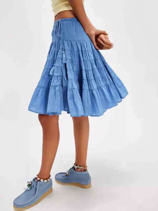 Smooth Drawstring Tiered Skirt