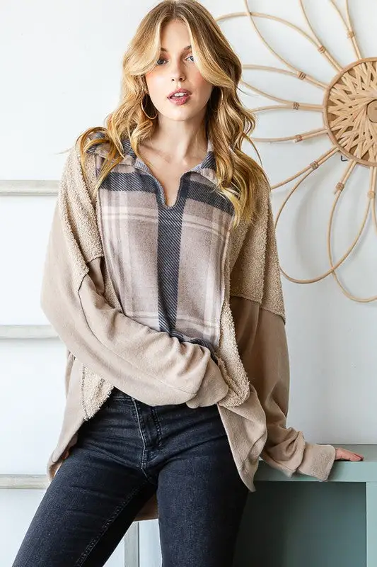 Uptown Plaid Collared Pullover Top | URBAN ECHO SHOP