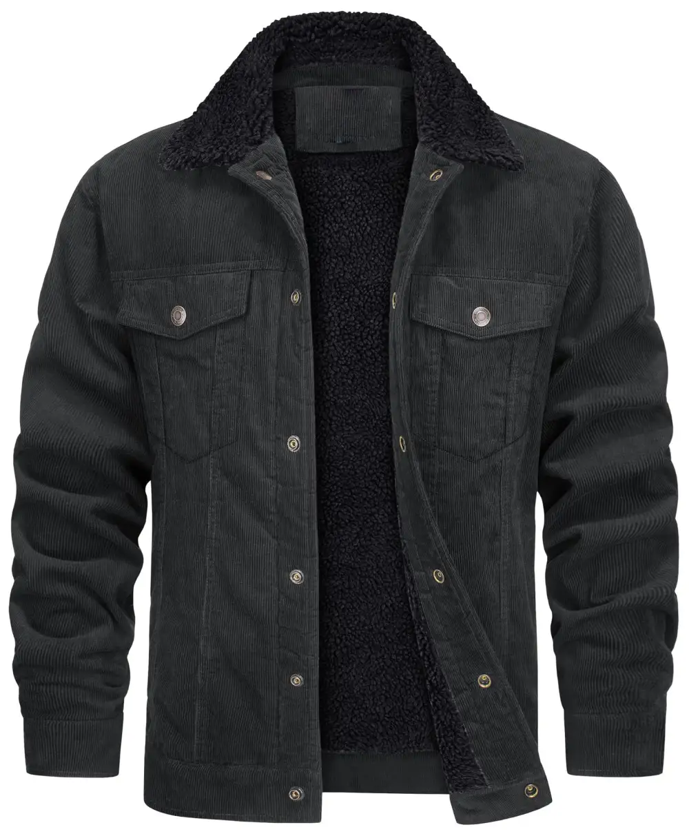 Corduroy Lapel Collar Long Sleeve Jacket
