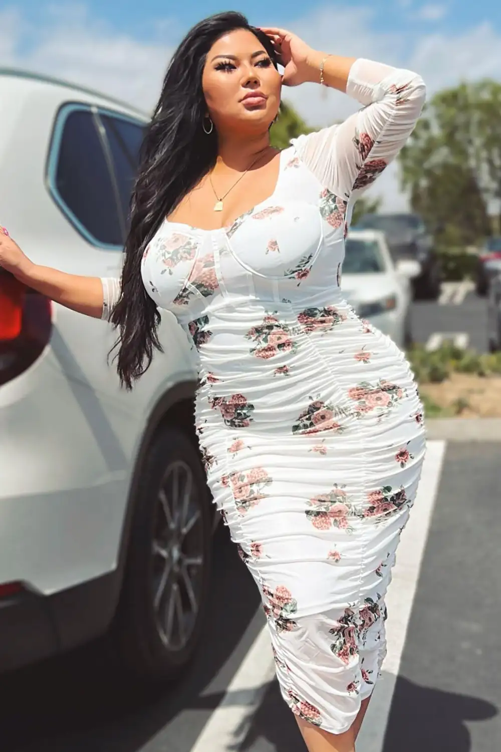 Bring Me Flowers Mesh Midi Dress - White