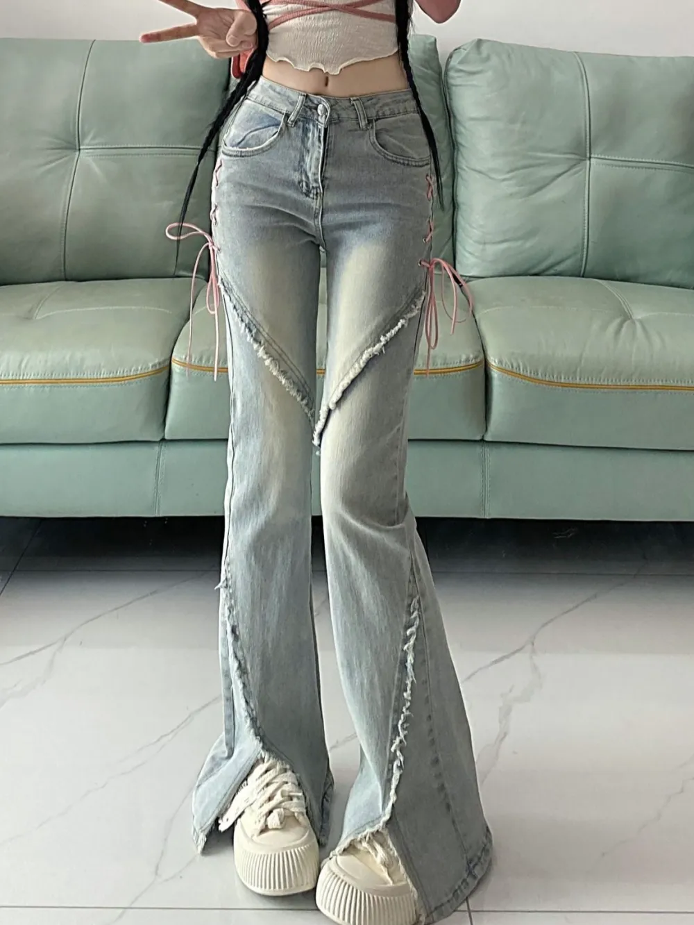 Light Blue Lace Up Jeans