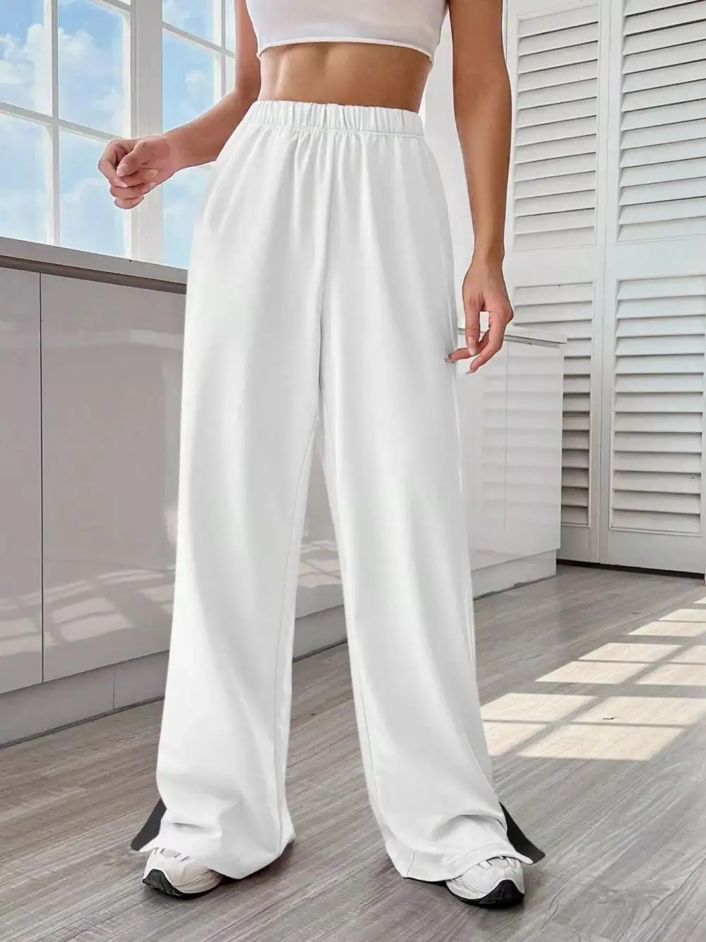 Two Tone Side Snap Wide Leg Pants