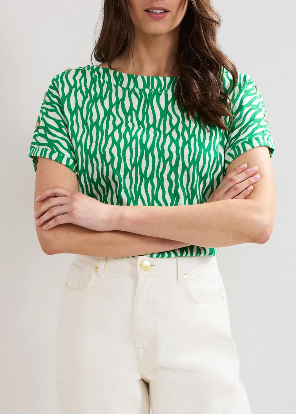 Everyday All-Match Cotton Abstract Green Pattern Top
