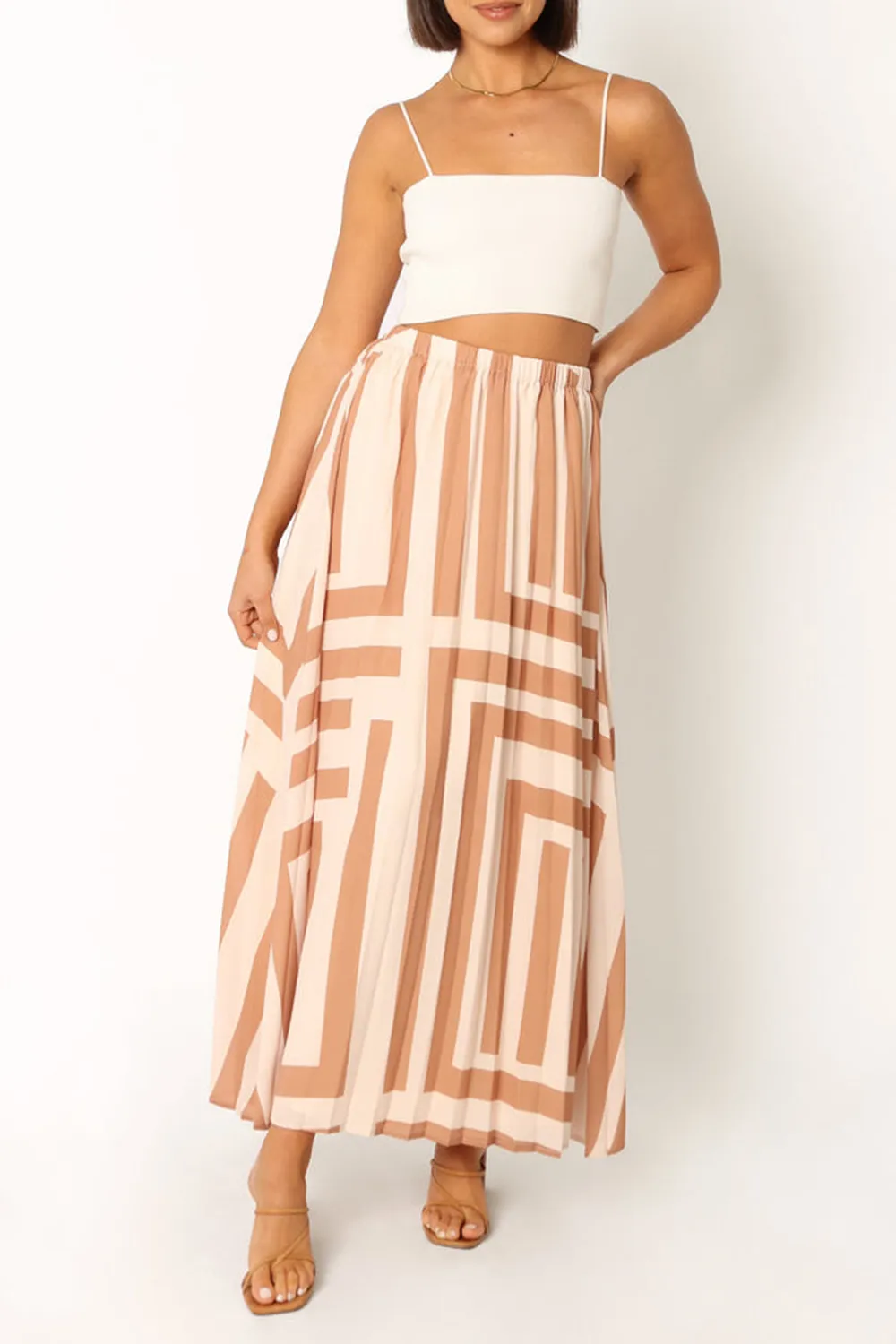 ELKE PLEAT MIDI SKIRT - TAN