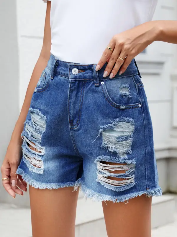 Pull On Simple Raw Hem Shorts
