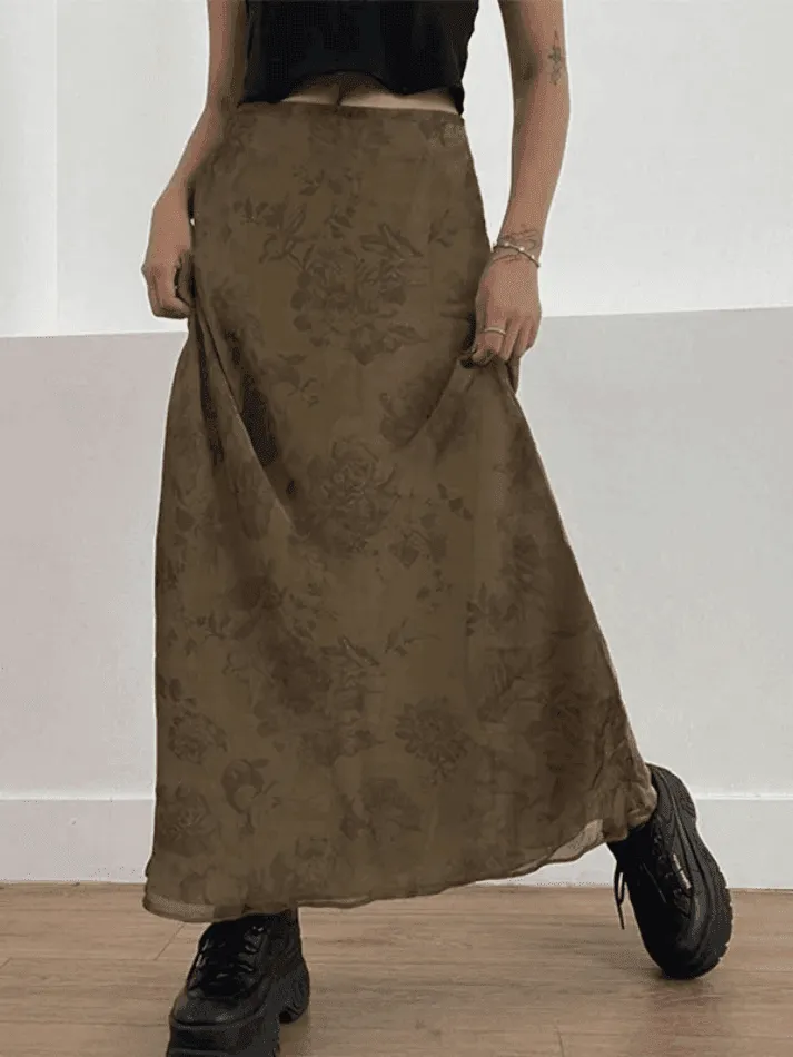 Vintage Mesh Floral Maxi Skirt