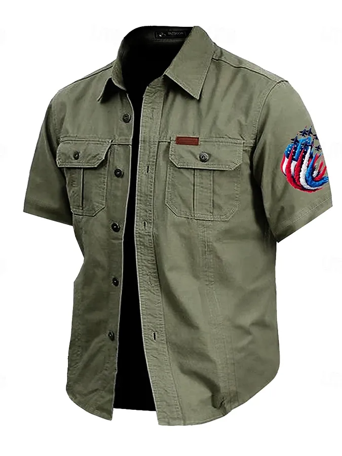Men's American Flag Eagle Print Short Sleeve Shirt