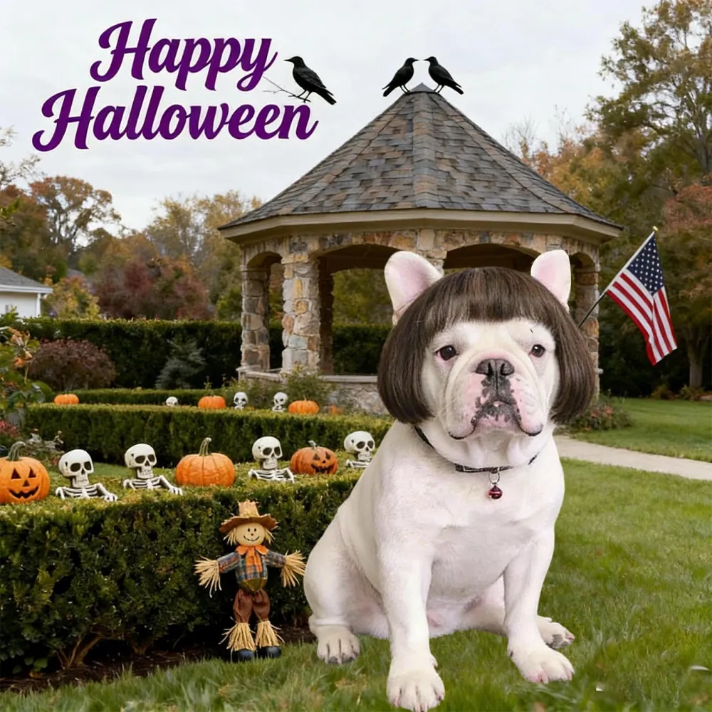 Bob Cut Halloween Pet Wig with Hair Ties & Hair Clips