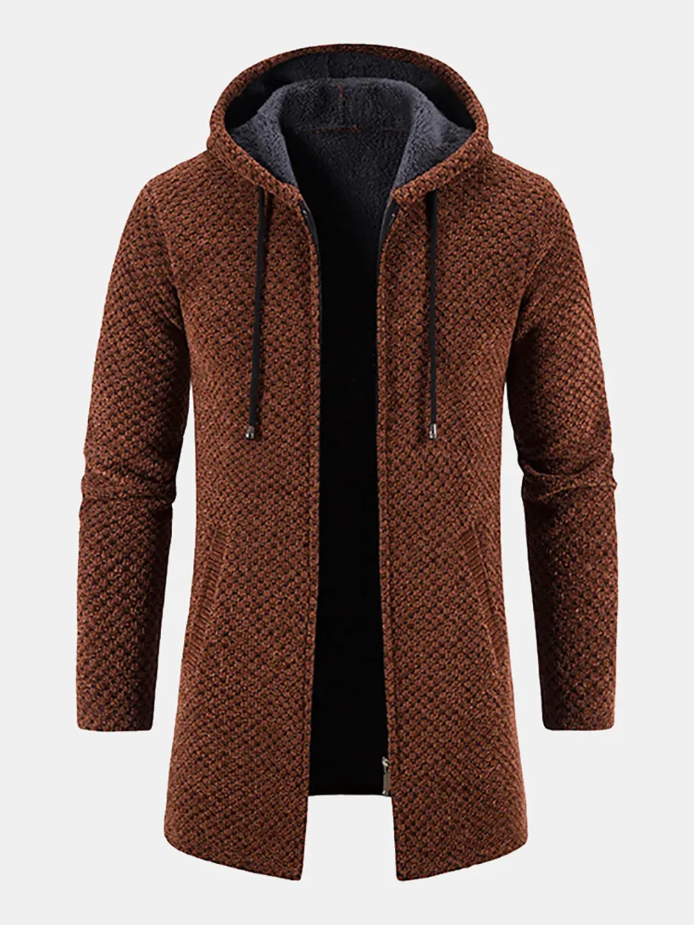 Long Line Textured Hooded Cardigan