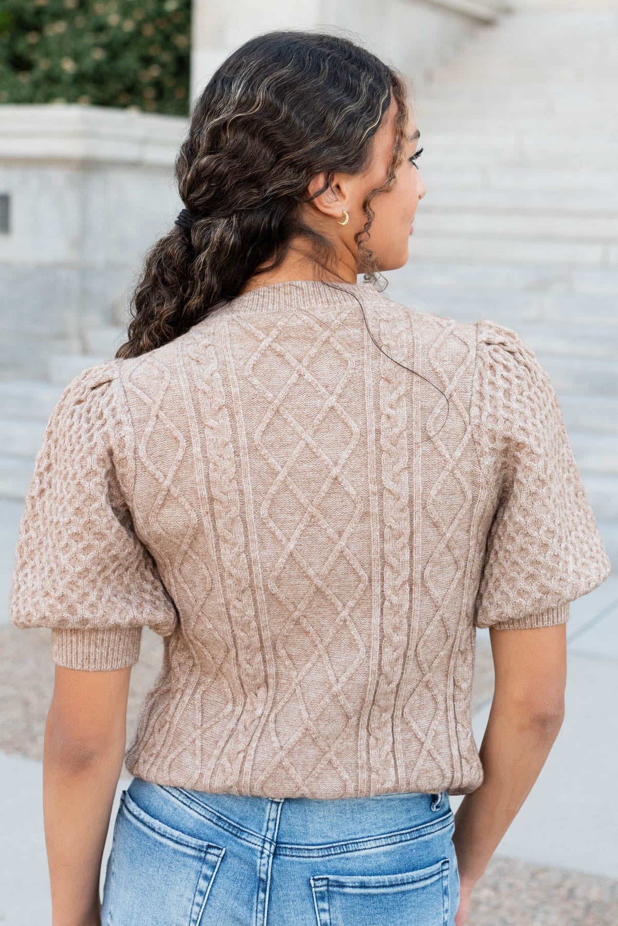 Alaina Taupe Short Sleeve Sweater