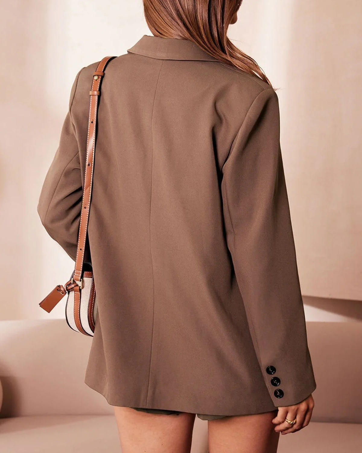 The Coffee Lapel Button Wide-waisted Blazer