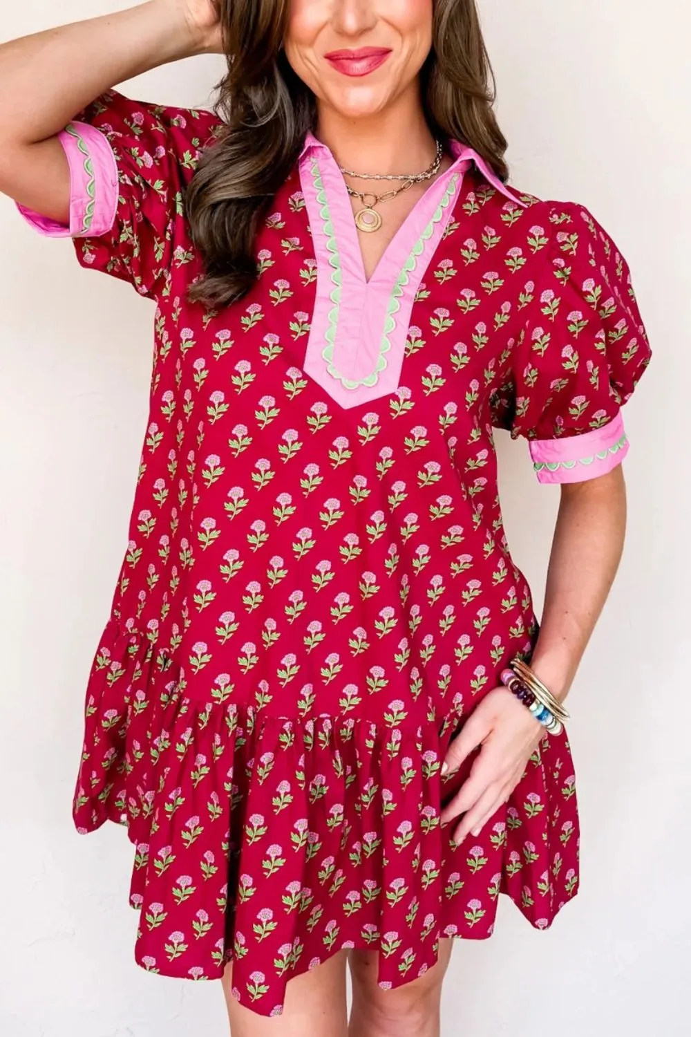 Polished Detail Floral Printed Ruffle Mini Dress