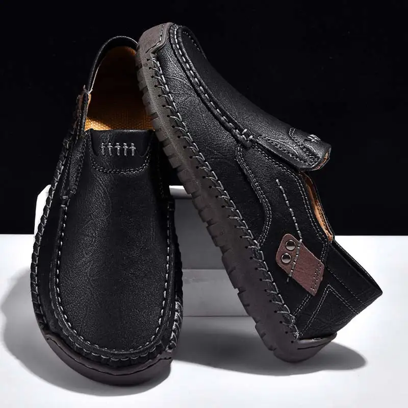 (🎁Free Socks Giveaway🧦) Men's Genuine Leather Casual Boots - Slip-On, Waterproof, Wide Toe Box with Arch Support