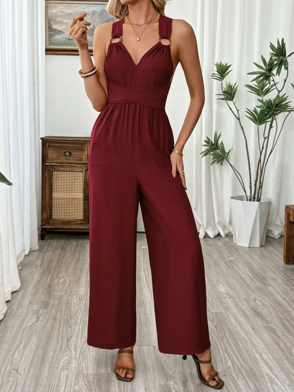V Neck Sleeveless Jumpsuit