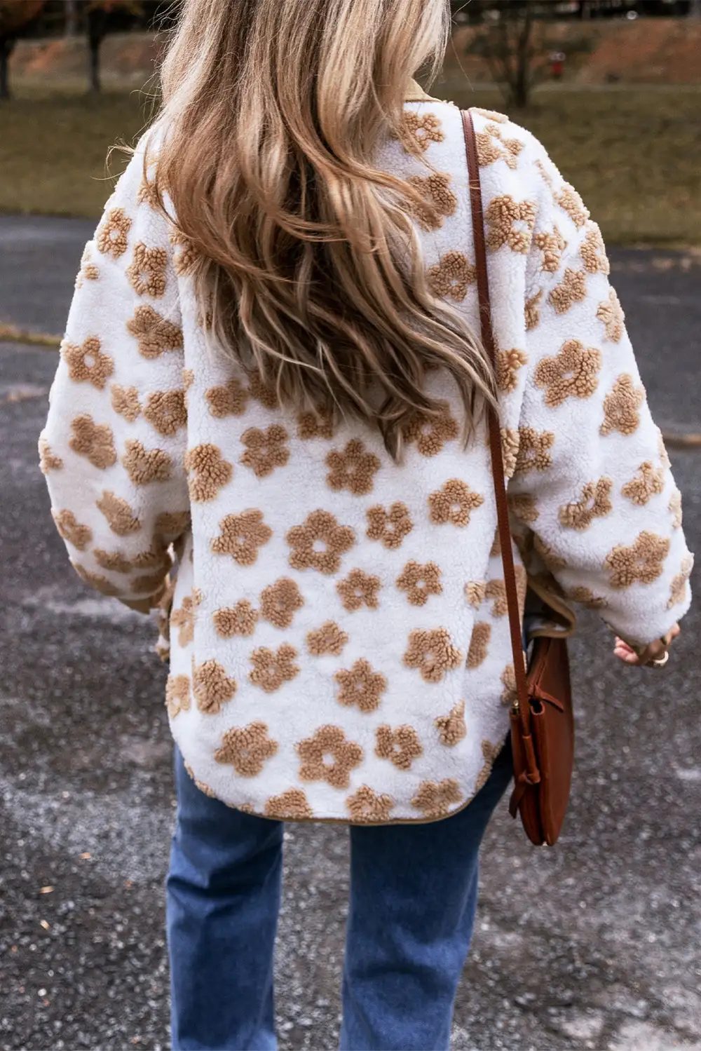 French Cute Flower Pattern Button-Up Fleece Jacket