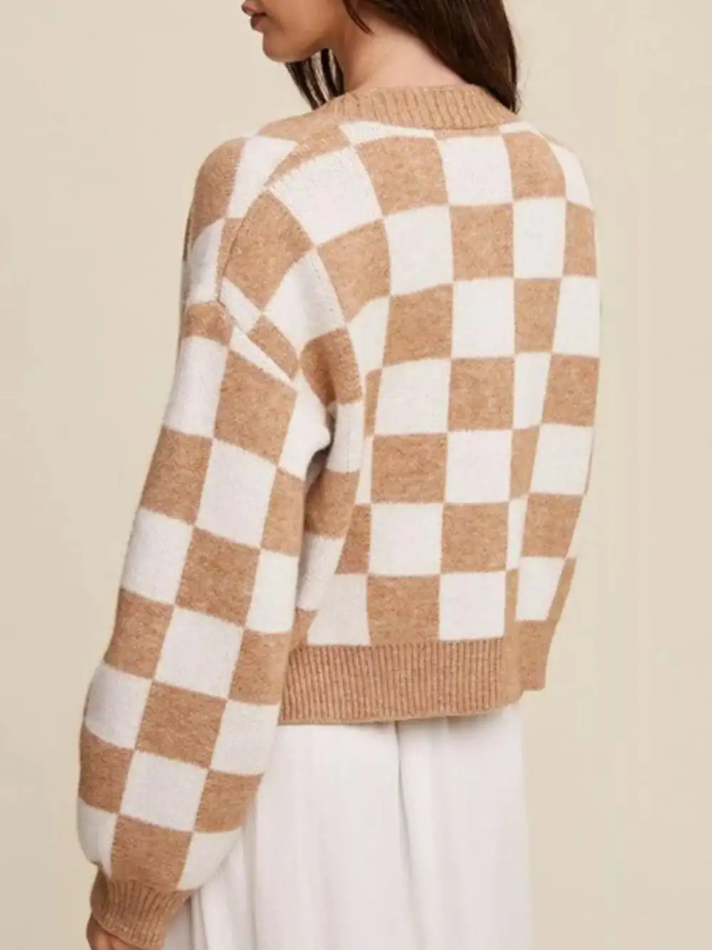 Checkerboard Pattern Button Down Cardigan