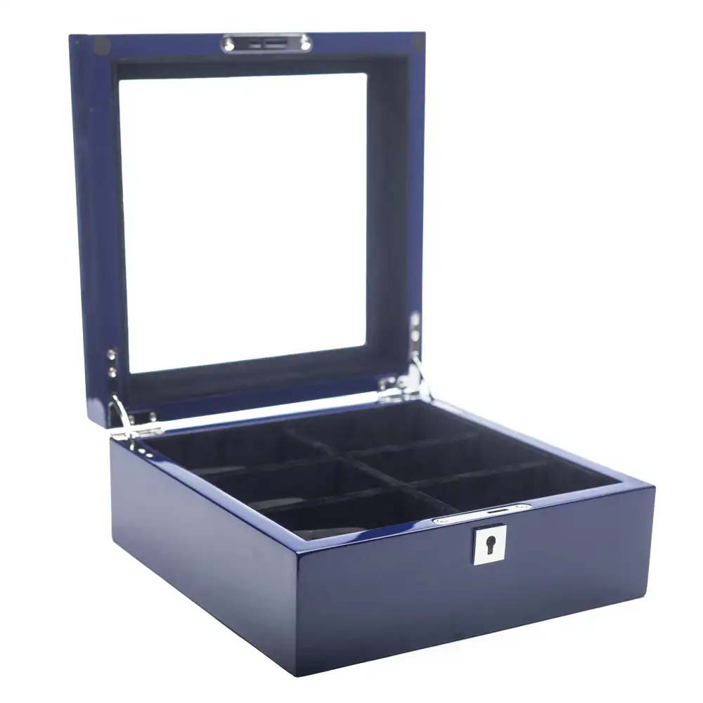Six Slot Carbon Fiber Glass Top Watch Storage Box
