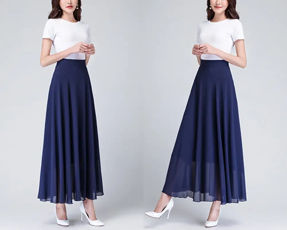 Studio Elastic Waist Chiffon A Line Maxi Skirt