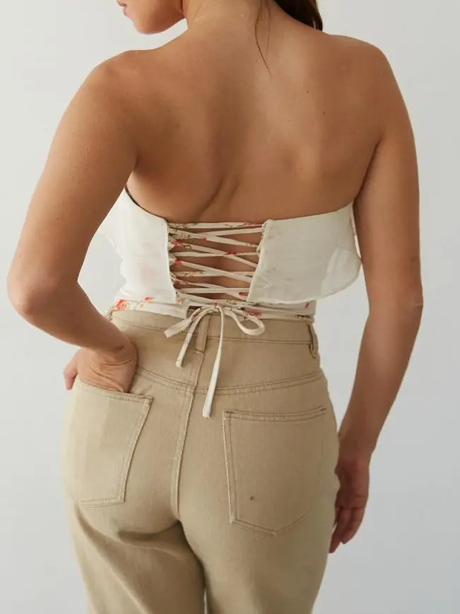 Ruffle Floral Satin Corset Top