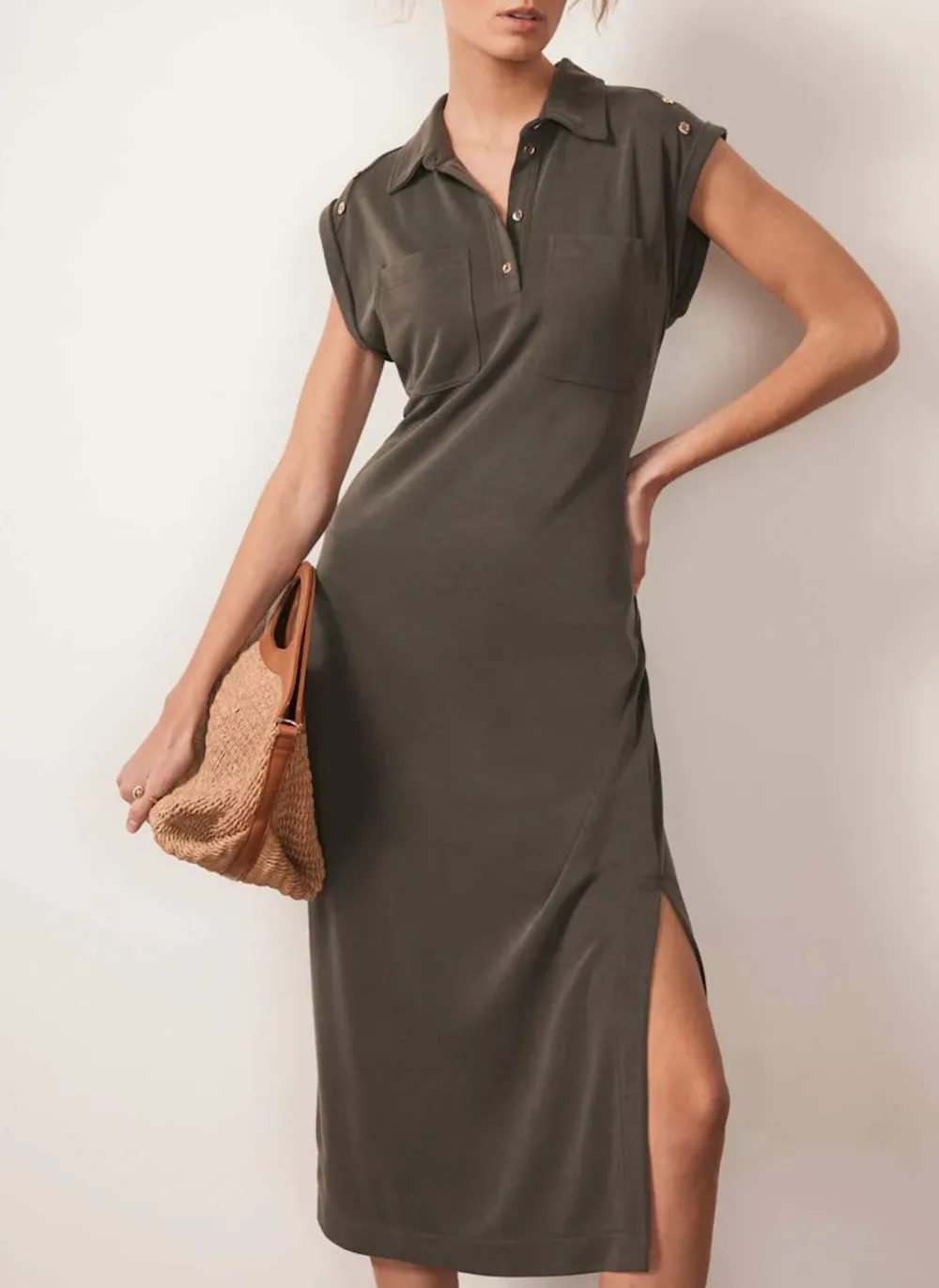 Casual Style Utility Midi Dress