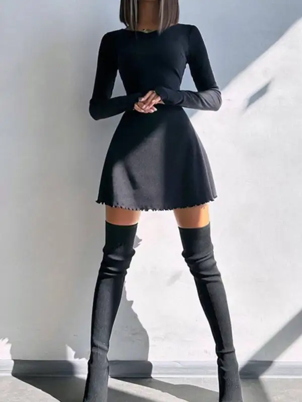 Round Neck Long Sleeve Mini Dress