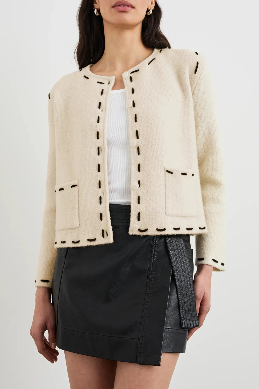 Sewn-Line Decorated Short Women's Jacket