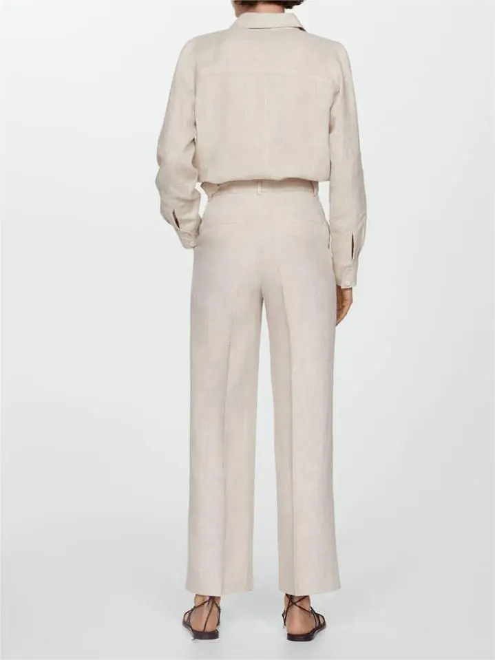 Straight linen-blend pants