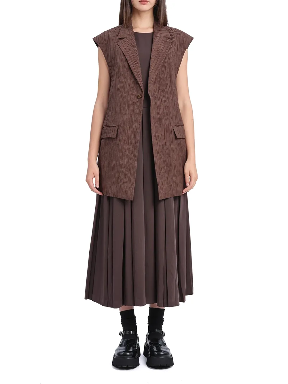 Brown Sleeveless Cut - out Maxi Dress