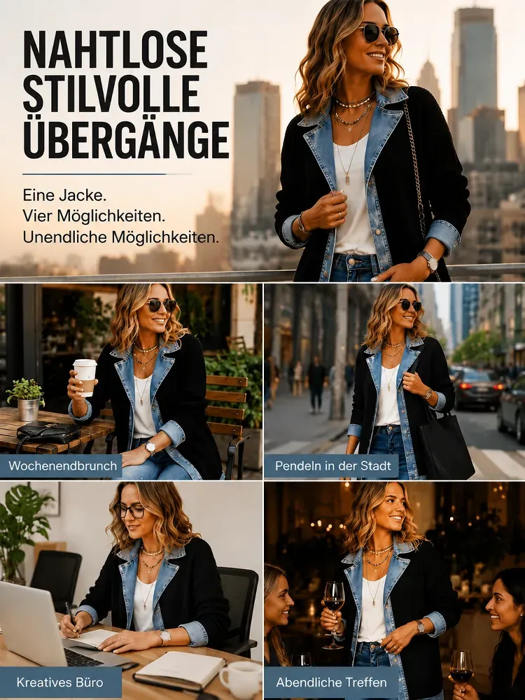 Denim Patchwork Cardigan Faux Two-Piece Set | Women's Cotton Cardigan