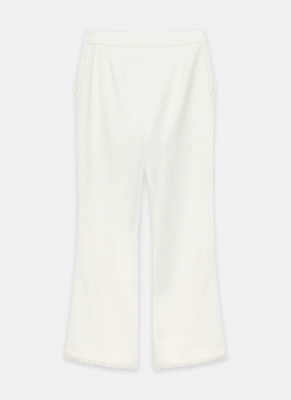 Casual Style Cream Boucle Kick Flare Trousers