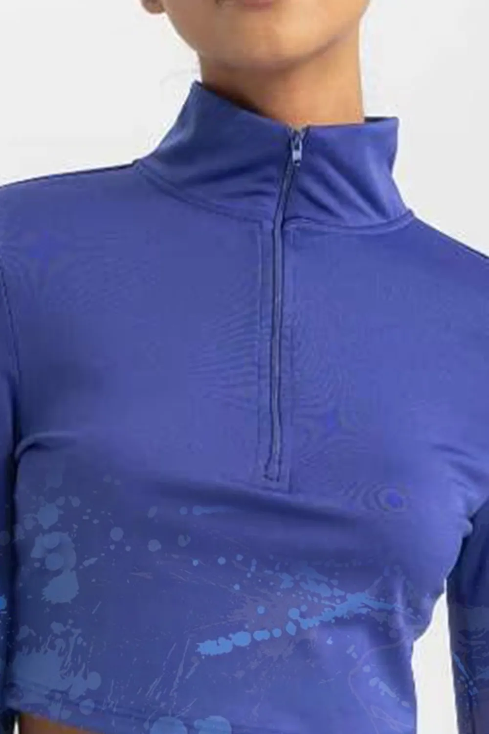 Crop Zip-Up Turtle Neck Long Sleeve T-Shirt