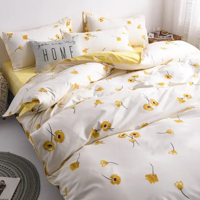 (Store Closing Sale) Flower Duvet Cover Bedding Set Peach Daisy Pastoral style Flat Bed Sheet