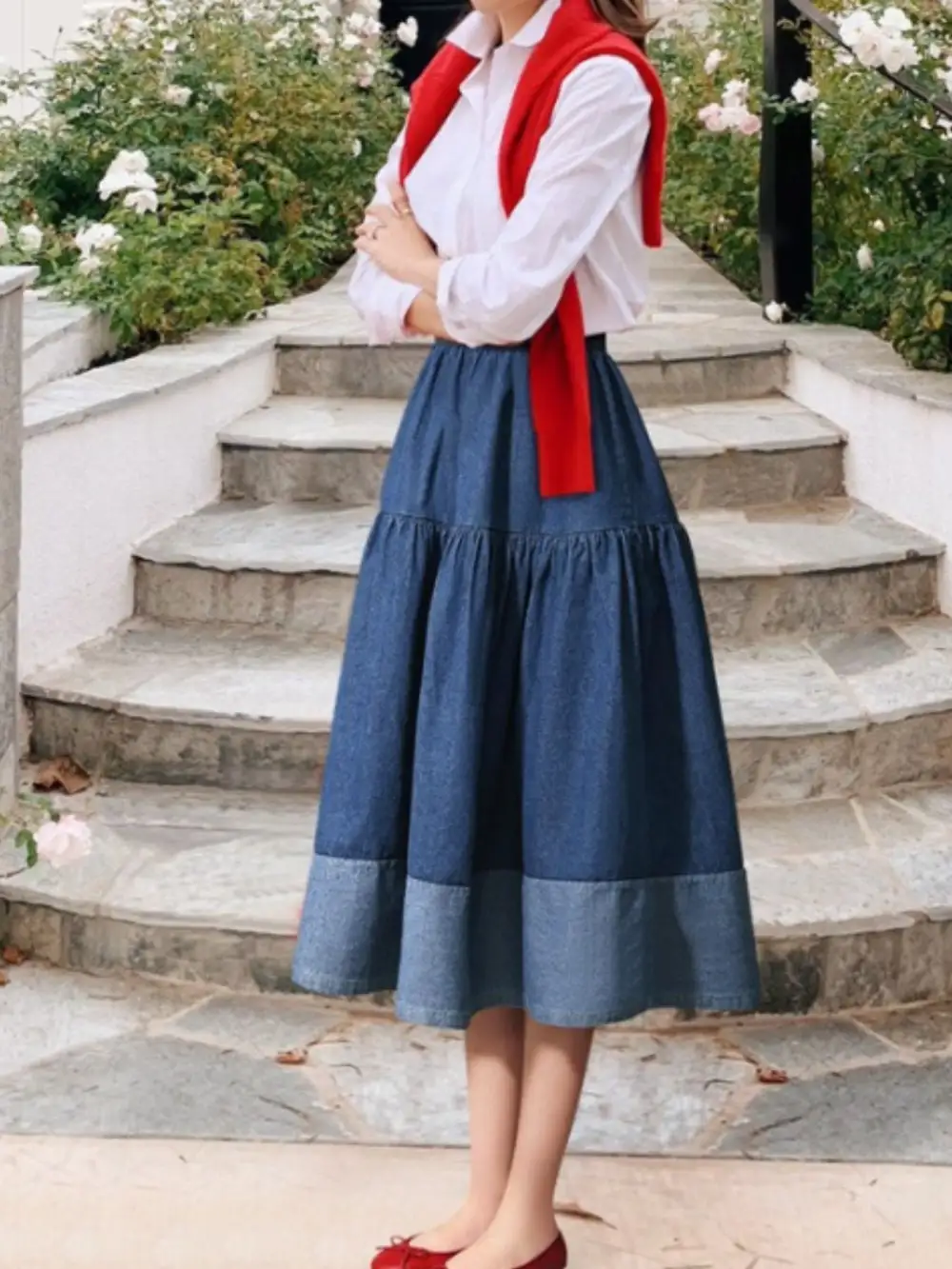 Practical Denim Tiered Skirt