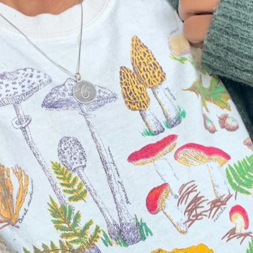 Mushroom Print Women's Long Sleeved Round Neck T-Shirt