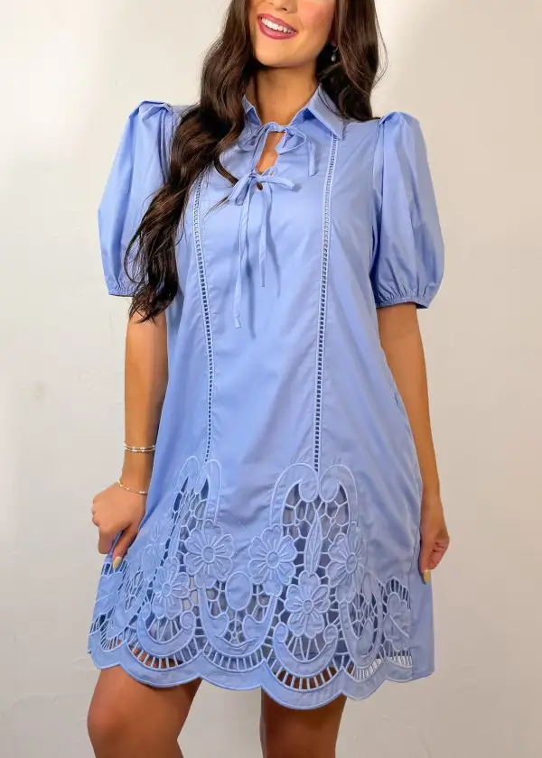 Lace Hem Puff Sleeve Casual Dress