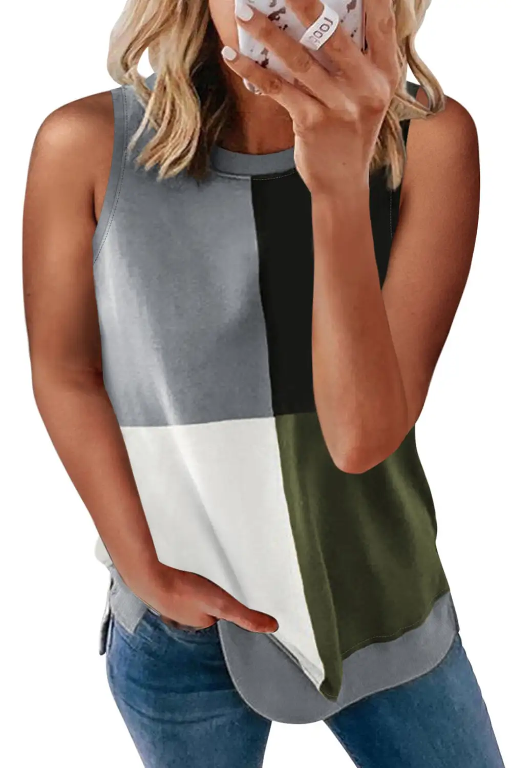 Crew Neck Color Block Tank Top