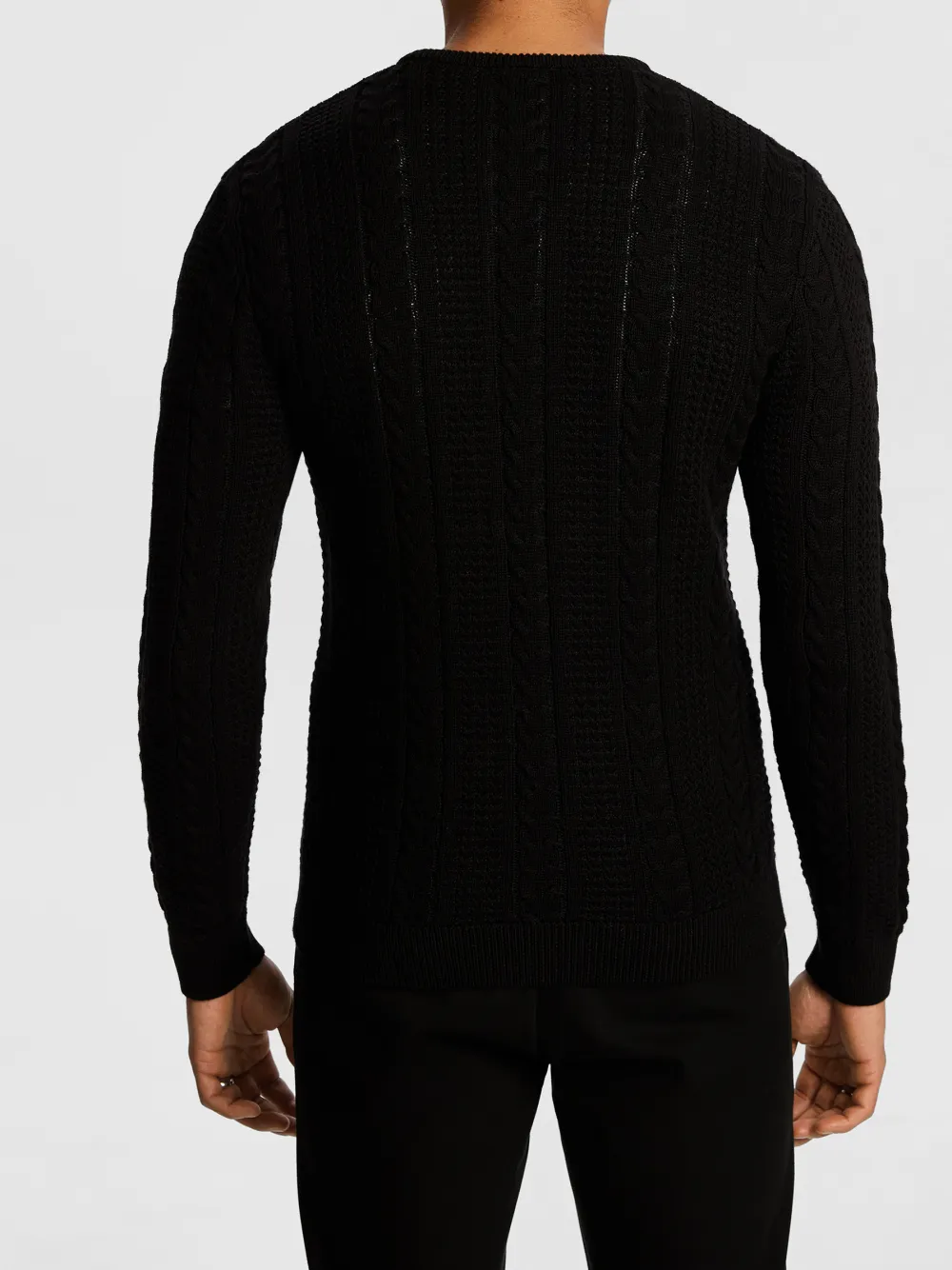 Black Cable Knit Crew Neck Sweater
