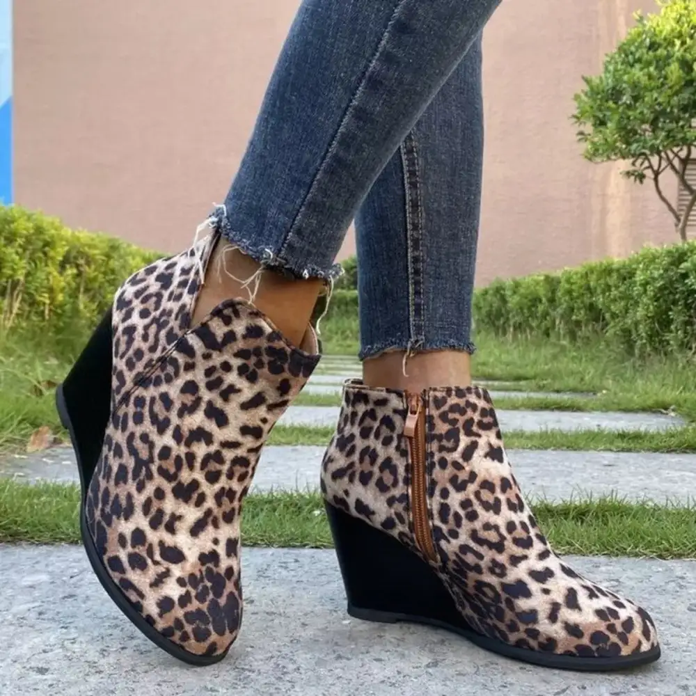 Refined Round Toe Wedge Ankle Boots