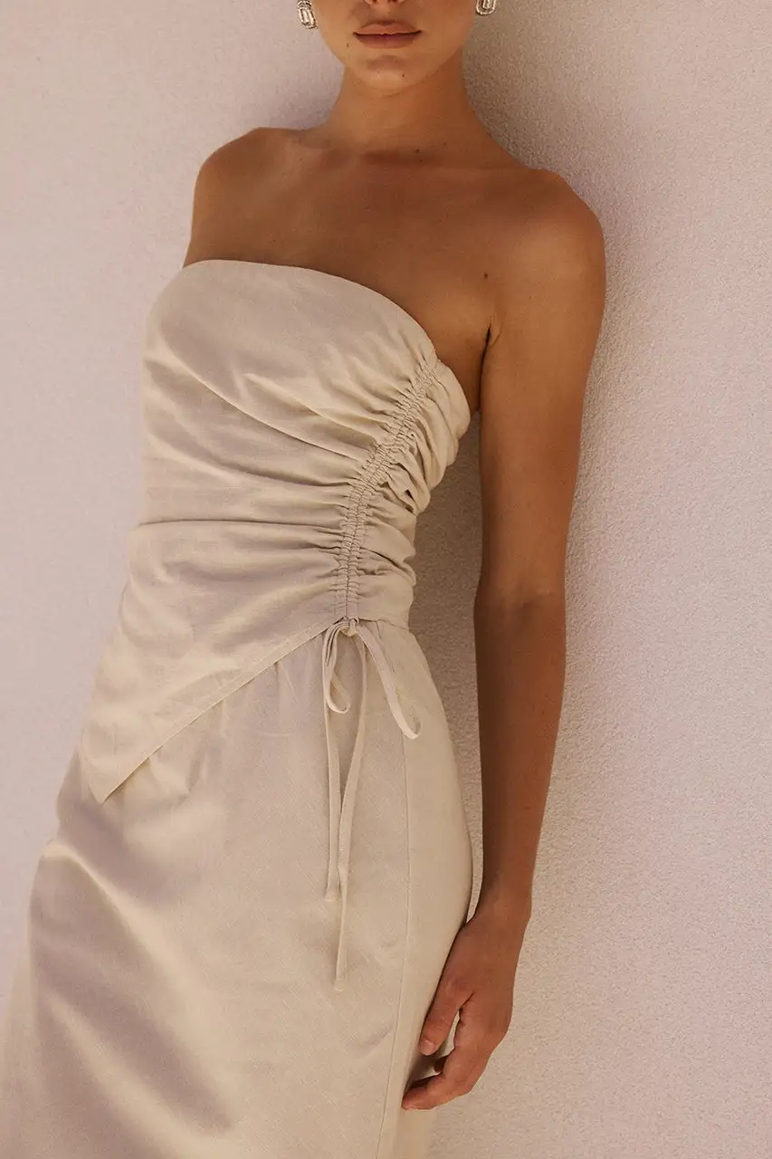 Strapless Ruched Side Tie Tube Top