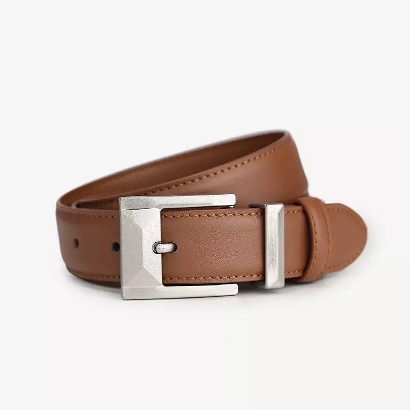 Everyday Leather Belt with Geometric Buckle