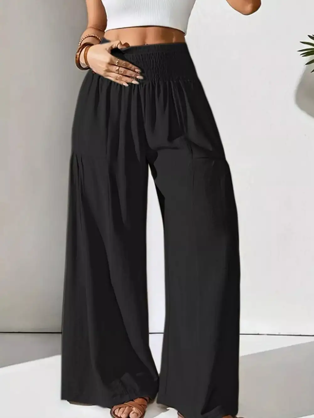 Everyday Smocked Waist Wide Leg Pants