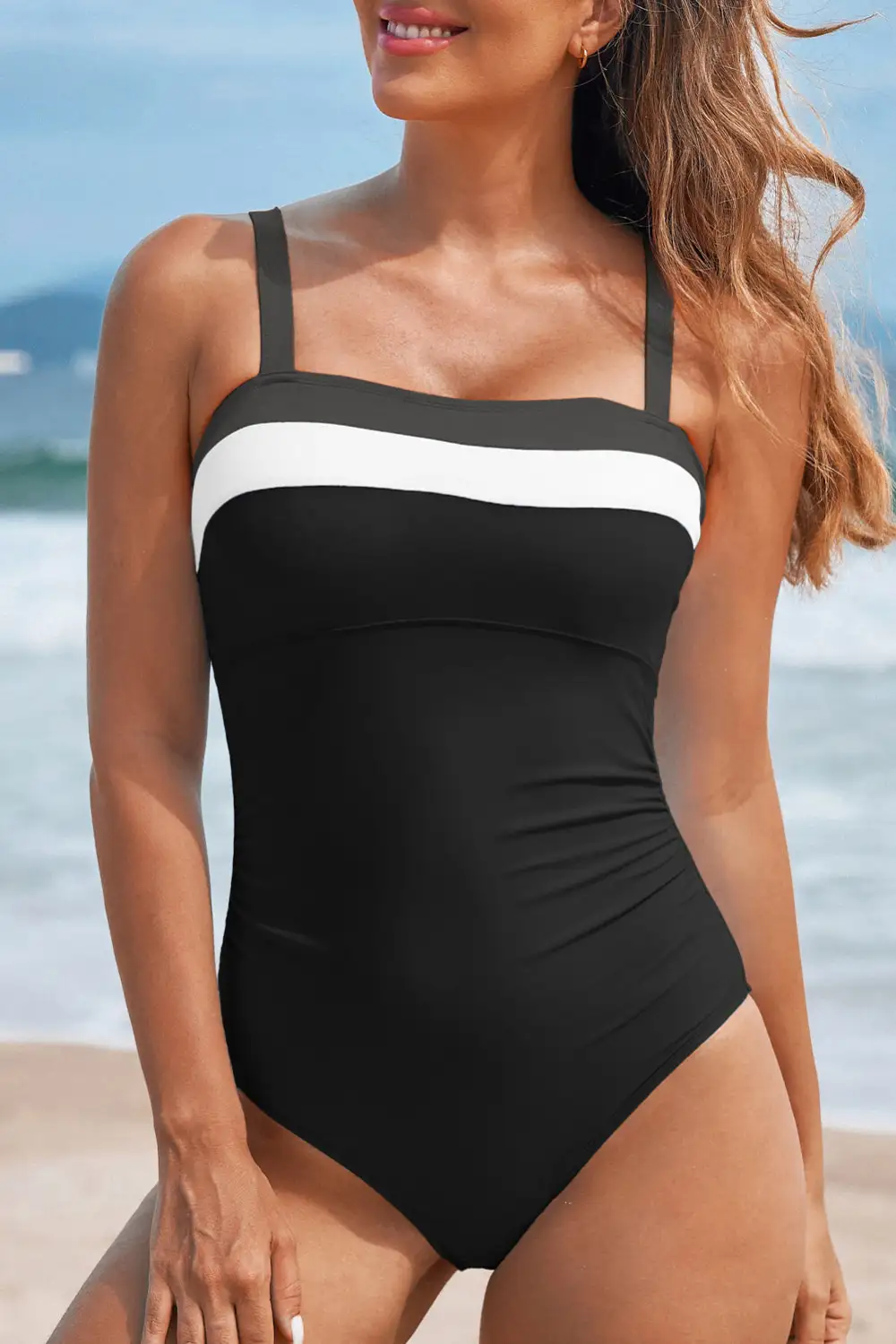 Blocked Pattern Detail Adjustable One Piece Swimsuit