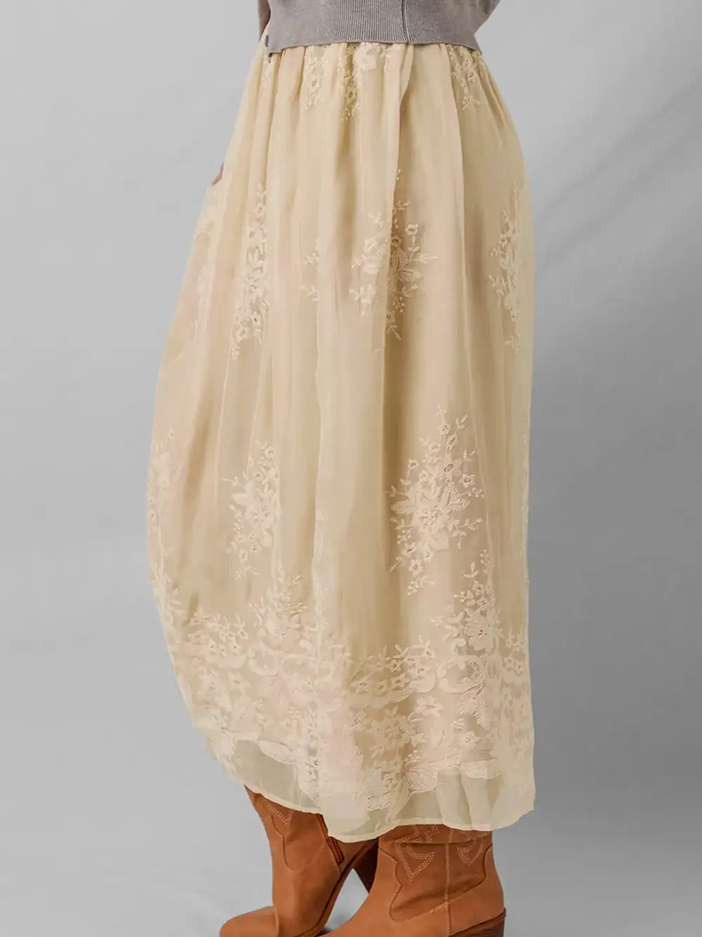 Mesh Embroidered Midi Skirt