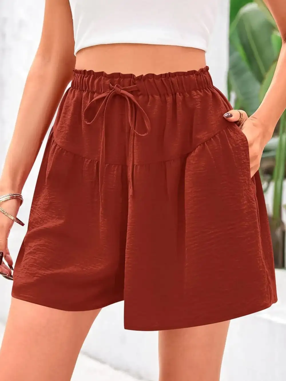 Full Size Casual Drawstring High Waist Relaxed Shorts