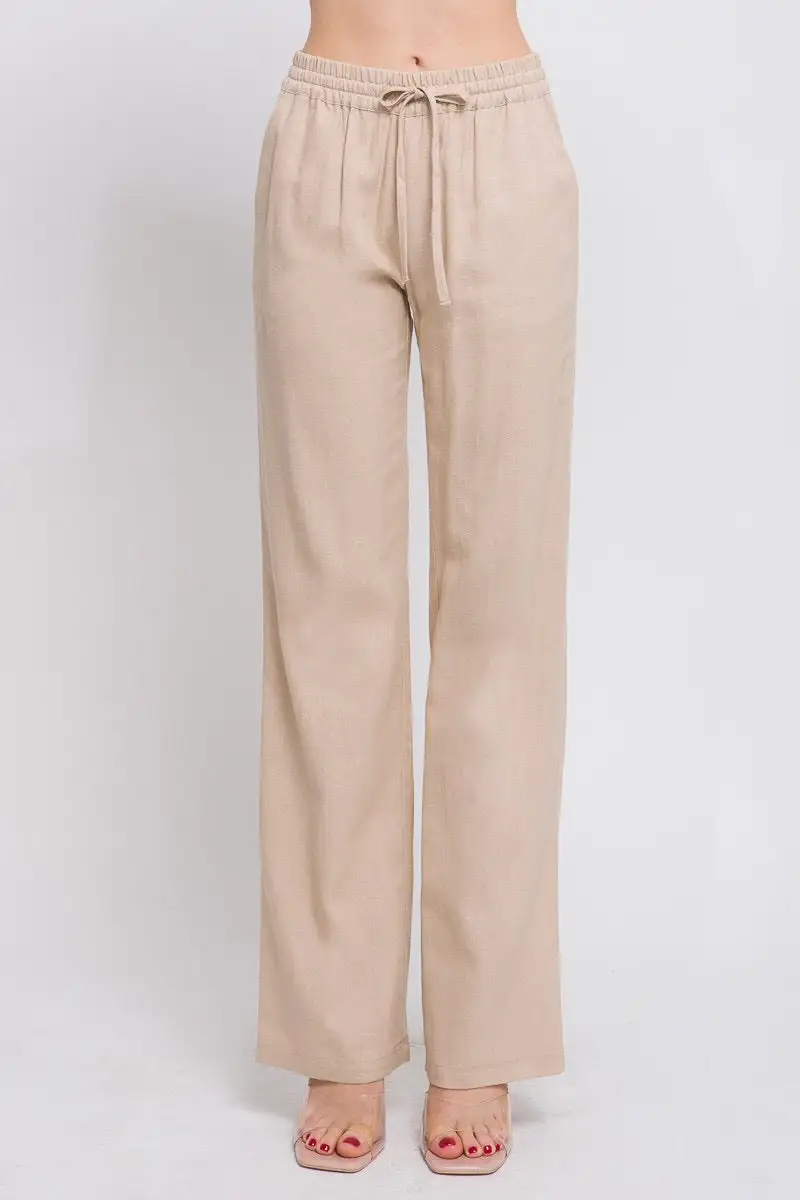 Modern Roomy Linen Blend Smocked Casual Pants